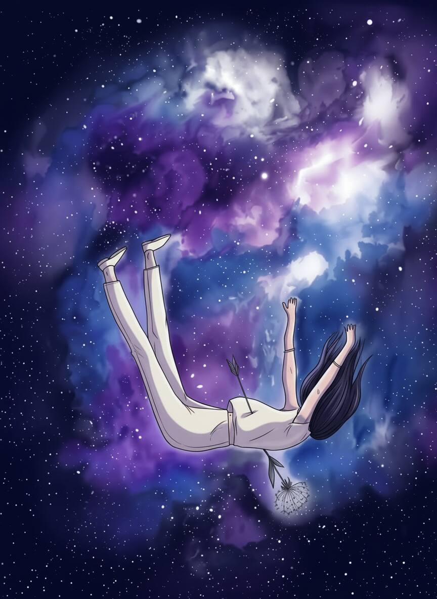 Falling through galaxy — original artwork by Riva